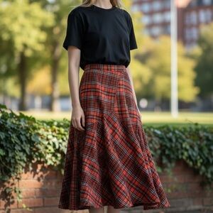 Free People Plaid A-Line Wrap Skirt - Red and Black